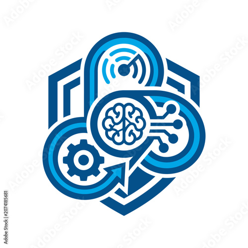 A blue digital shield icon representing modern technology and innovation