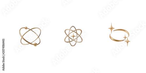 Golden Line Icons of Atom and Cosmic Symbols