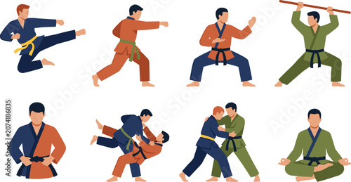 Konstfotografi Martial Arts Characters Collection Showing Karate Kicks Taekwondo Punches Judo T