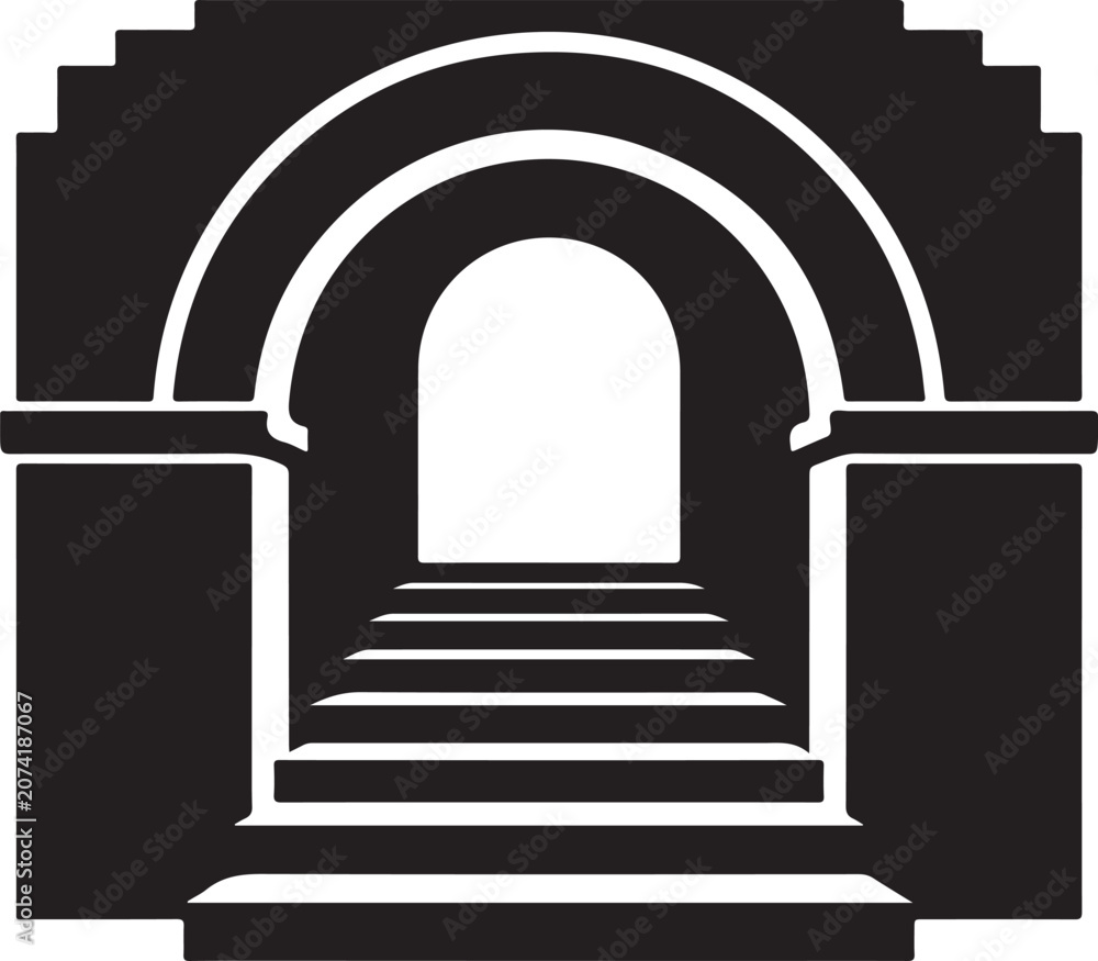 Fototapeta premium Archway, Staircase, Black and White Vector, Icon, Illustration