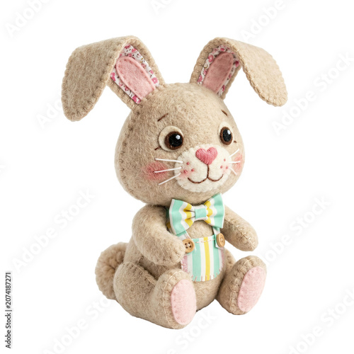 Handmade Plush Rabbit with Bow Tie and Heart Nose