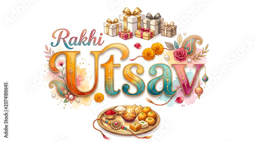 Indian festival rakhi utsav typography banner poster concept in illustration.