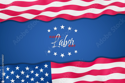 The wavey flag of the USA framing a dark blue surface and the text 