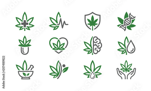 Medical Hemp Leaf Flat Icon Set Collection Graphic Design Vector Template
