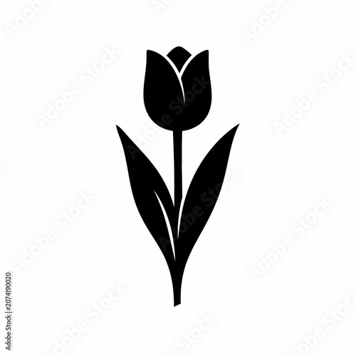 Black Tulip Icon, Flower Silhouette, Minimalist Design, Vector Graphic isolated on White Background Silhouette