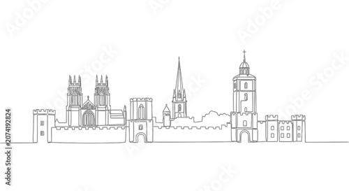 Tableau sur toile Minimalist Line Art Skyline of Historic Castle City with Towers and Battlements