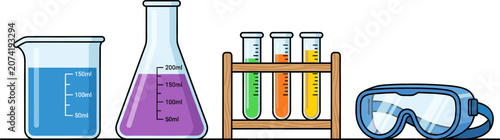 Tableau sur toile Science Laboratory Equipment Vector Set with Glass Beaker Erlenmeyer Flask Test