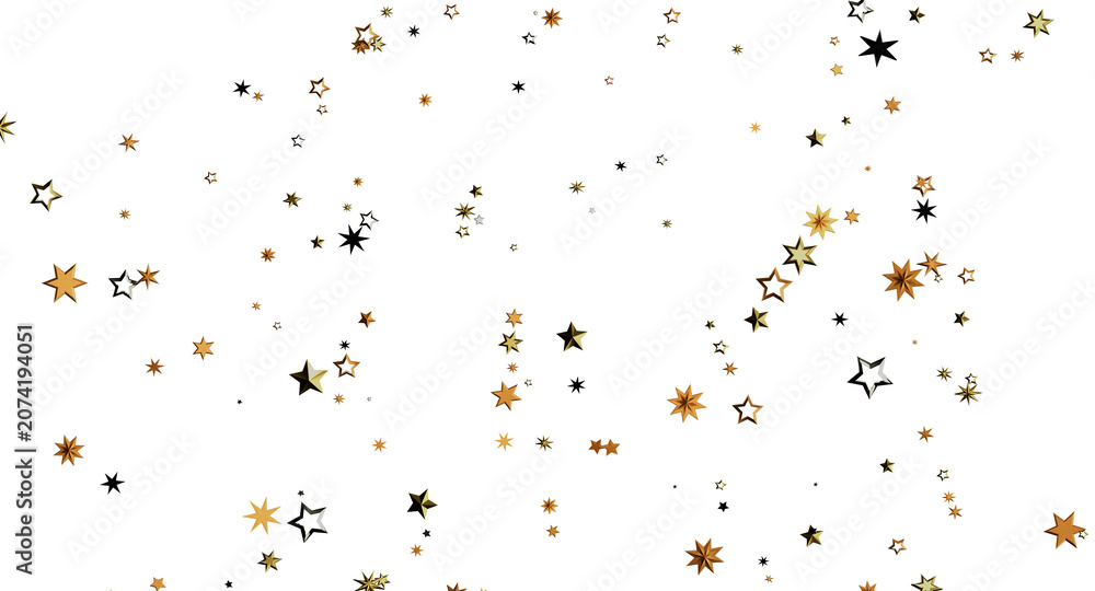 Fototapeta premium Elegant gold star confetti on a white background, perfect for adding a touch of celebration. Ideal for design and festiv