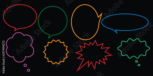 Colorful comic book speech bubbles on black background