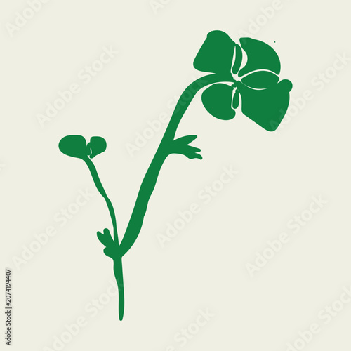 Abstract green flower illustration, vector botanical hand drawn poster