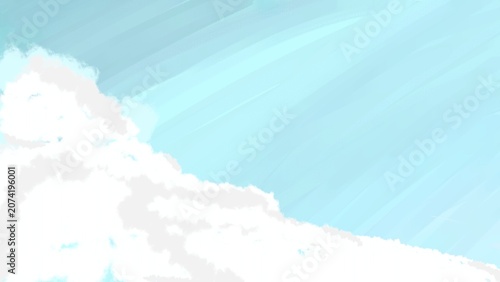 Minimalist digital illustration featuring soft white clouds against a bright blue sky with subtle sunlight rays. Suitable for backgrounds, weather concepts, presentations, educational materials