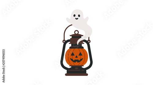 Minimalist flat design Halloween ghost icon with white backdrop spooky seasonal celebration floating silhouette creative