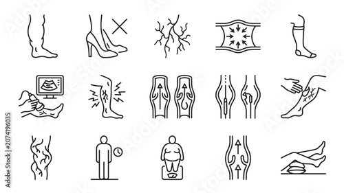 Tableau sur toile Leg Icon Set Showing Injury, Inflammation, Dehydration, and Burns with Medical T