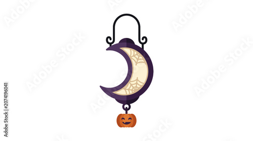 Minimalist flat design Halloween haunted jack o lantern lantern icon with creepy carved face for seasonal celebration spooky autumn night festival in solid orange color on clean white canvas