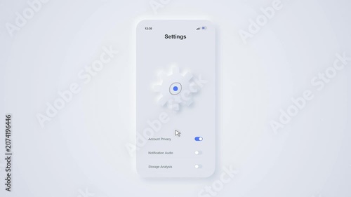 Neumorphic UI Settings Screen Animation with Gear Icon and Toggle Switches