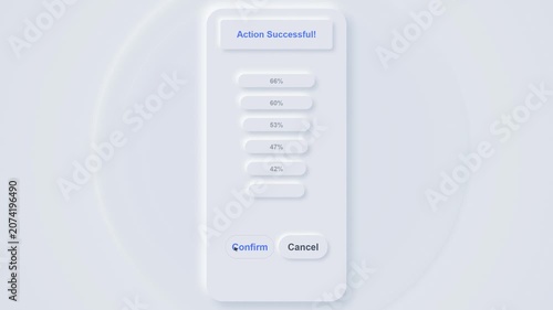 Neumorphic UI Animation: Statistics Screen with Progress Bars and Action Buttons