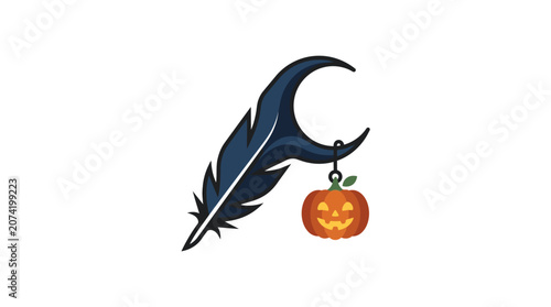 Minimalist Flat Design Halloween Haunted Raven Feather Icon for Seasonal Celebration Creative Graphics