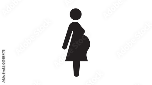 Pregnant Woman Silhouette Icon Representing Maternity and Pregnancy Featuring Symbol, Black, White with Vector and Illustration Elements