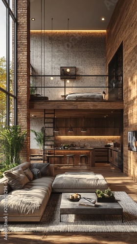 Modern Wooden Staircase with Bookshelves