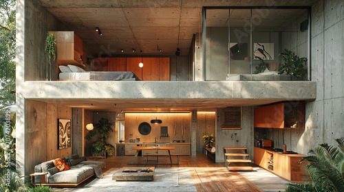 Modern Empty Restaurant Interior with Wooden Tables and Chairs, Luxury Dining Space Design