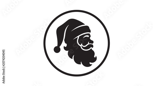 Tableau sur toile Man Head Icon with Medieval Beard and Hat, Black and White Circular Emblem for B