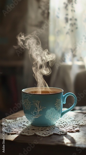 Hot Coffee Cup with Steam on White Background, Morning Beverage Close-up