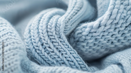 Blue Knitted Wool Texture with Soft Cable Pattern Close-up