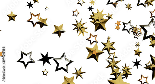 Obraz na płótnie Golden star confetti falling on a white background, perfect for celebrations, holidays and party designs