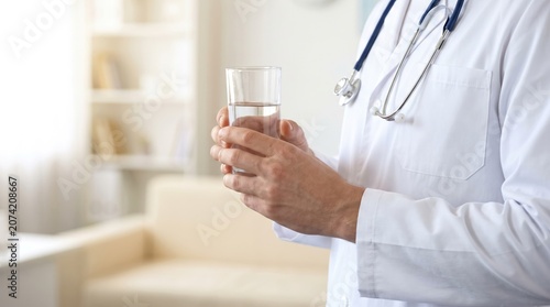 Healthcare and Wellness Concept with Doctor Holding Water