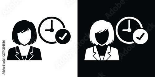 Billede på lærred Smart casual woman avatar with a clock and checkmark