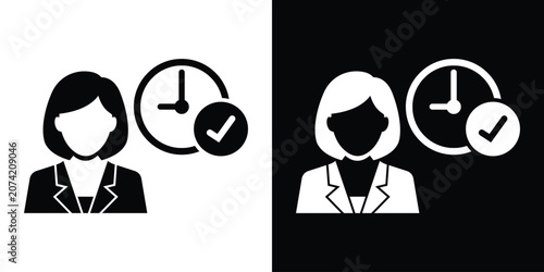 Obraz na plátne Smart casual woman avatar with a clock and checkmark