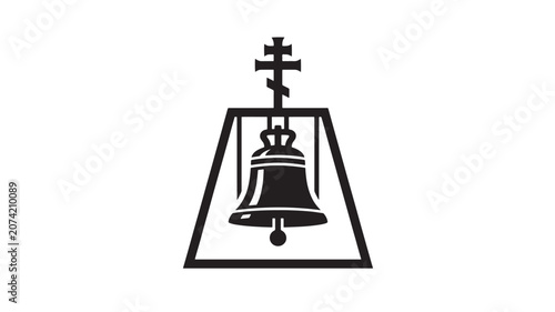 Foto Bell with Cross on Top in Triangular Frame, Black and White Illustration Featuri