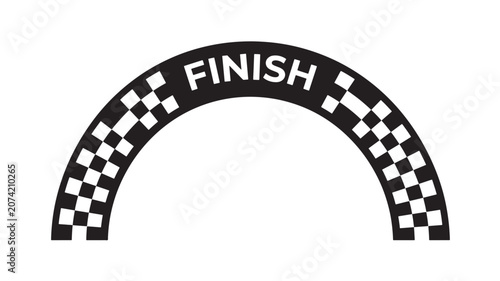 Quadro su tela Arc Banner Finishing Line with Black Background and White Checkered Flags and Te