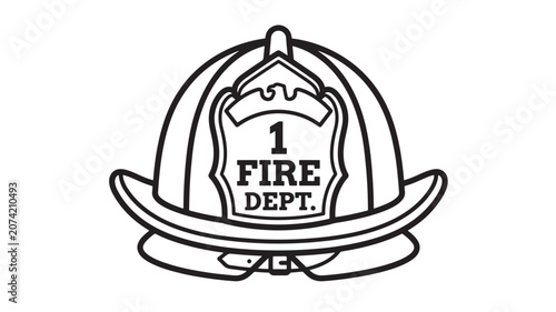 Fotografía Fire Department Badge Icon with Shield and Helmet, Fire Number One Emblem for Em