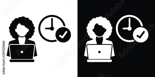 Картината върху платно Businesswoman working on laptop with clock and checkmark
