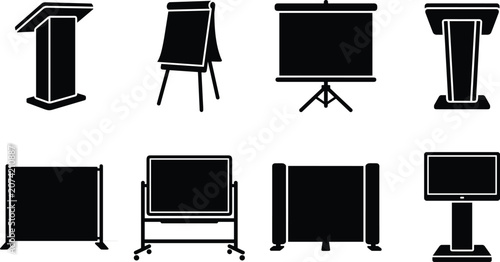 Fotografía Minimalist black silhouettes of presentation and display equipment including pod