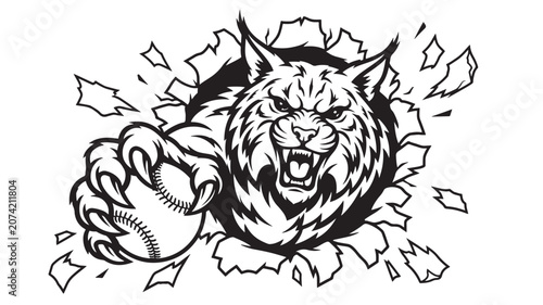Fotografía Wolf Head and Baseball Glove Mascot Illustration with Snarling Fierce Expression