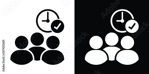 Foto Group of people or team avatar icon with a checkmark clock