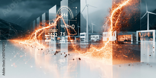 Digital visualization of electrical energy transfer with renewable wind turbines