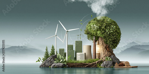 Sustainable city with renewable energy and nature