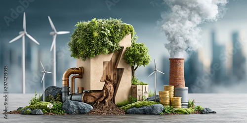 Eco friendly energy concept with nature and pollution
