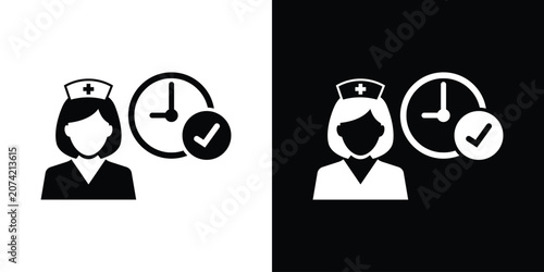 Schilderij op canvas Nurse or female medical worker icon with a checkmark clock