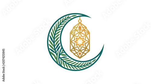Fotografija Minimalist flat design Ramadan crescent moon icon crafted from date palm leaves