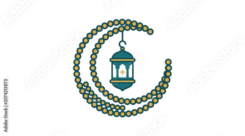 Minimalist flat design Ramadan lantern icon in circular frame for Islamic celebration and holy month observance