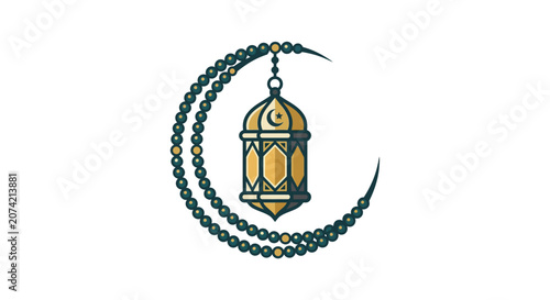 Quadro su tela Minimalist flat design Ramadan lantern icon in white Islamic celebration symbol
