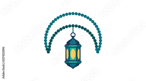 Minimalist flat design Ramadan lantern icon with crescent moon Islamic observance symbol in white space clean simple