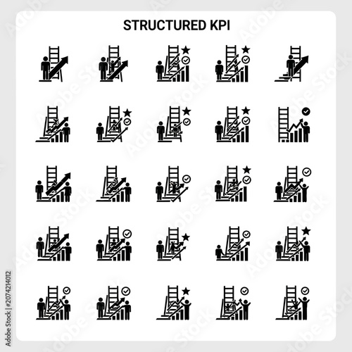 Structured KPI Icons: Business Growth, Success Ladder, Performance Metrics