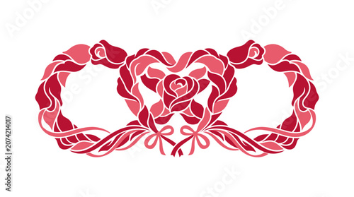 Minimalist flat design romantic Valentine's Day icon featuring blooming rose petals in soft pink and red tones on a clean white canvas
