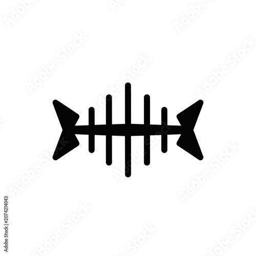 Stylized Black Fish Skeleton Icon on White Background