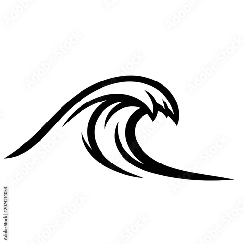 Stylized Black Wave Icon on White Background